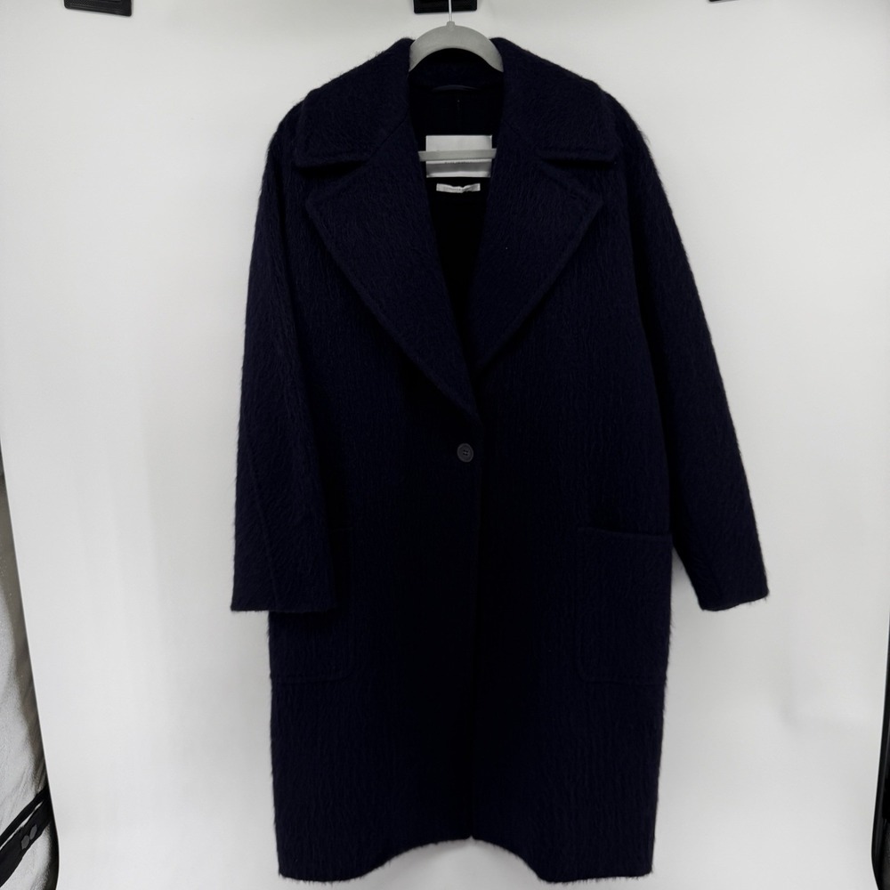 Max Mara Italy Navy Alpaca Virgin Wool Coat Women's US 10 IT 44 Oversized Long